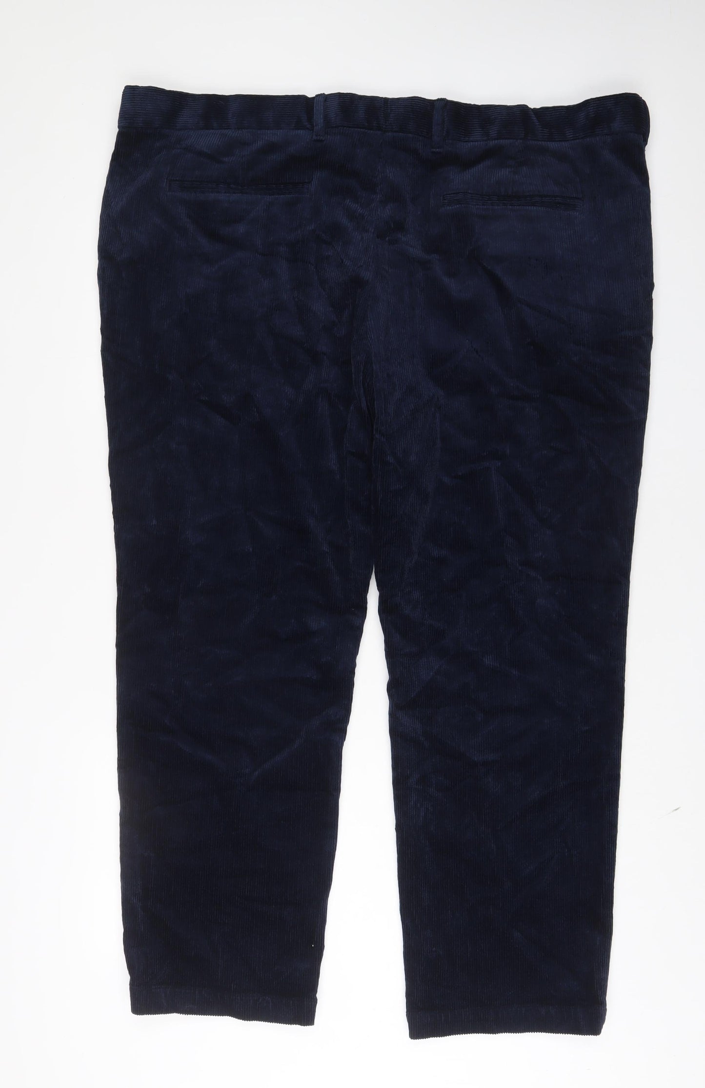 Marks and Spencer Womens Blue Cotton Trousers Size 46 L29 in Regular Zip - Short Leg