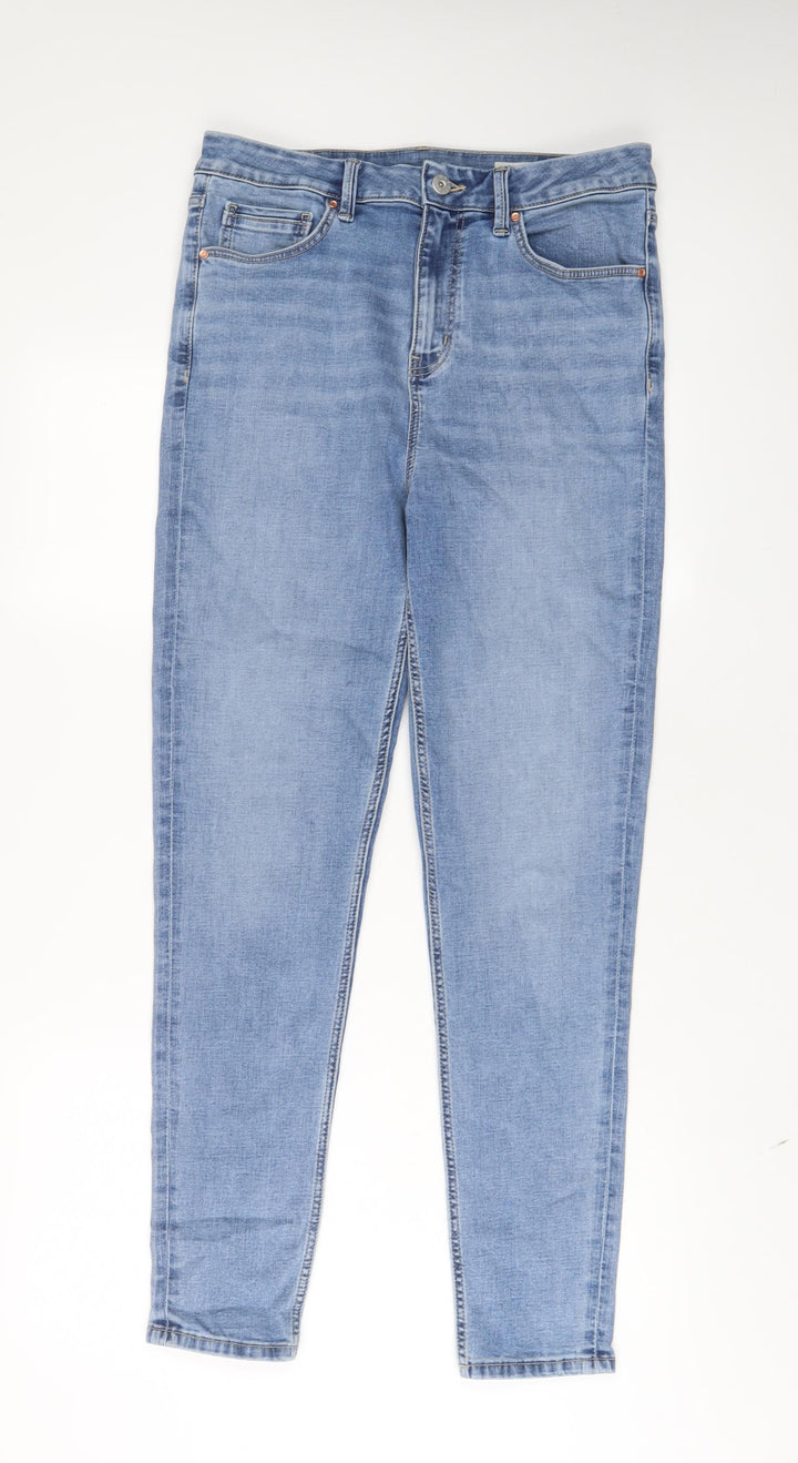 Marks and Spencer Womens Blue Cotton Skinny Jeans Size 12 L31 in Regular Zip