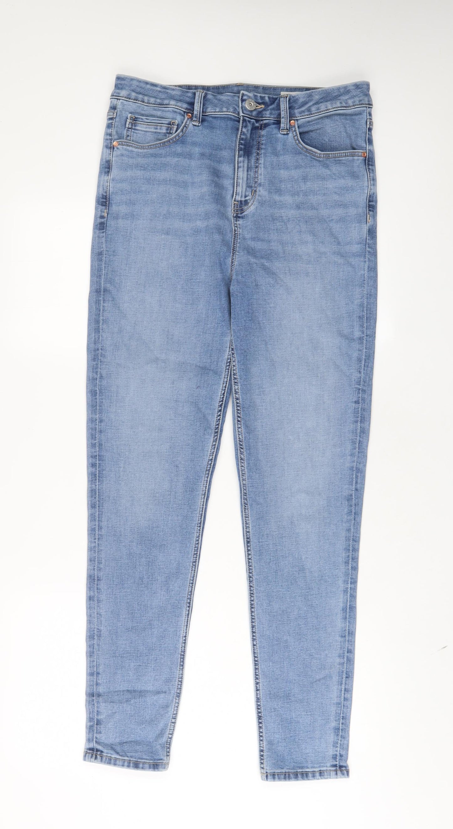 Marks and Spencer Womens Blue Cotton Skinny Jeans Size 12 L31 in Regular Zip