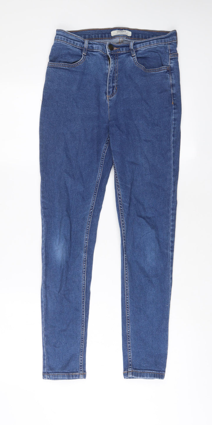 Marks and Spencer Womens Blue Cotton Skinny Jeans Size 10 L28 in Regular Zip