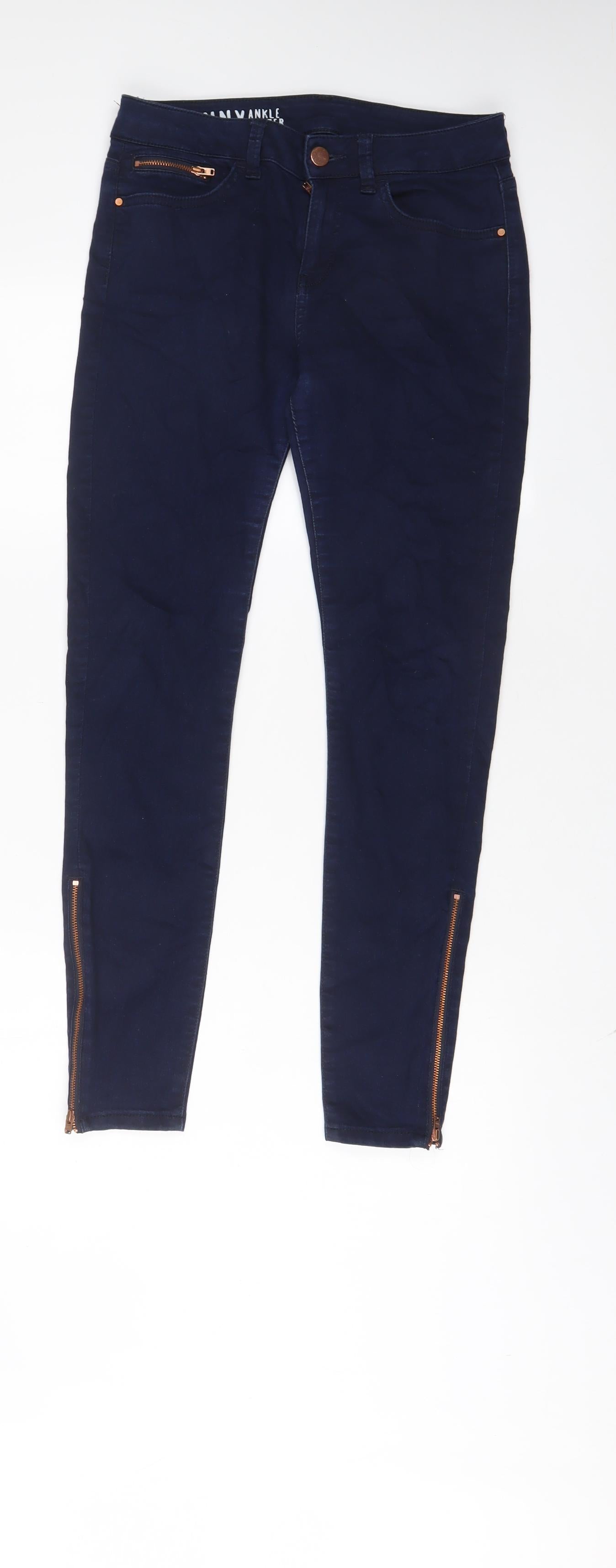 Marks and Spencer Womens Blue Cotton Skinny Jeans Size 10 L27 in Regular Zip - Ankle Zips