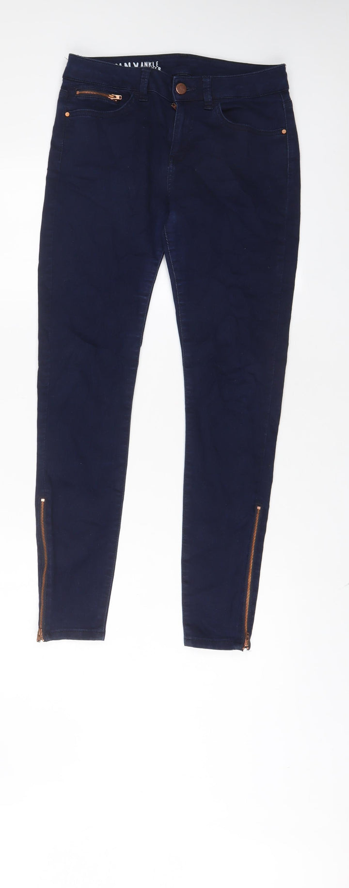Marks and Spencer Womens Blue Cotton Skinny Jeans Size 10 L27 in Regular Zip - Ankle Zips
