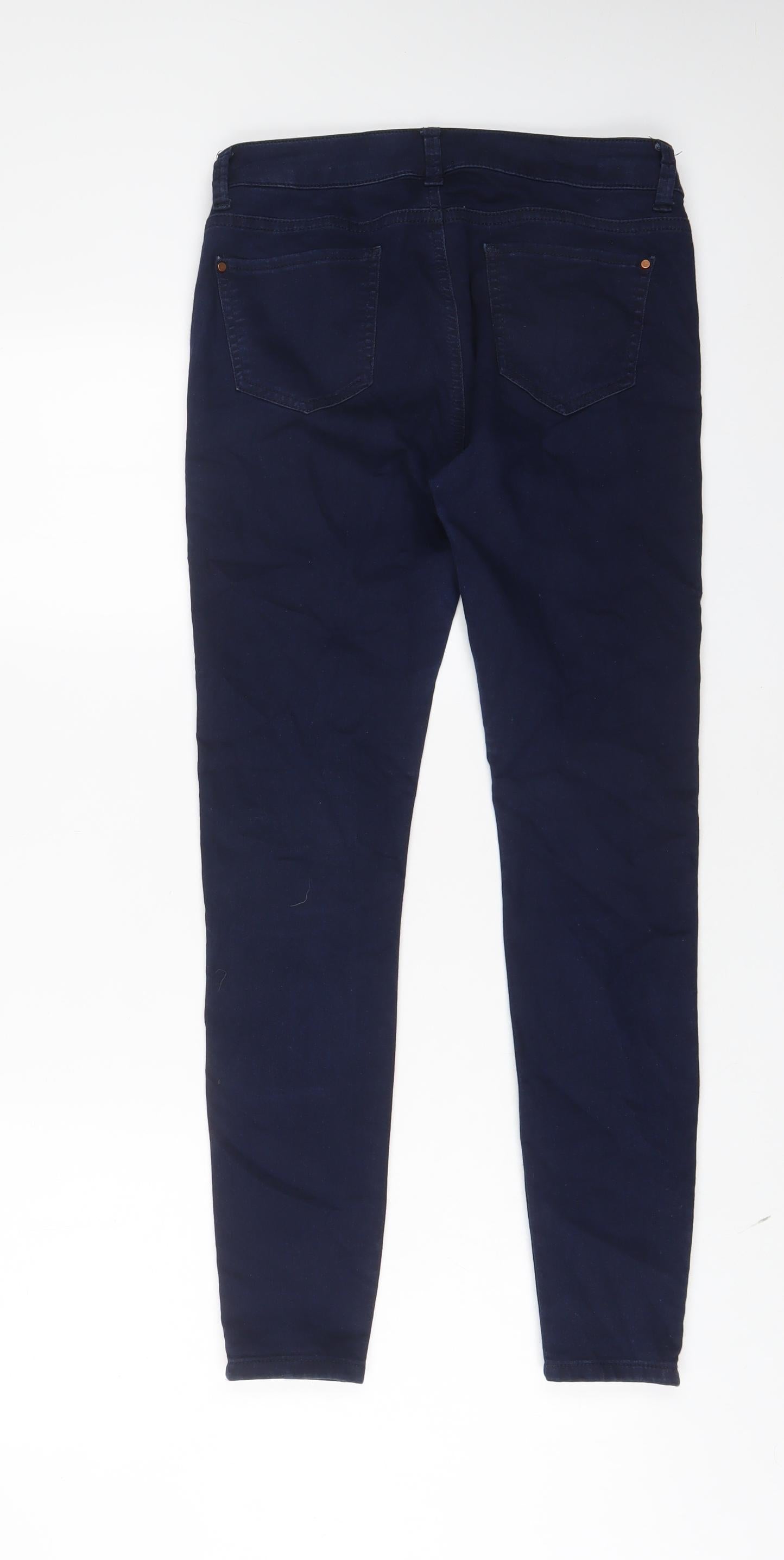 Marks and Spencer Womens Blue Cotton Skinny Jeans Size 10 L27 in Regular Zip - Ankle Zips