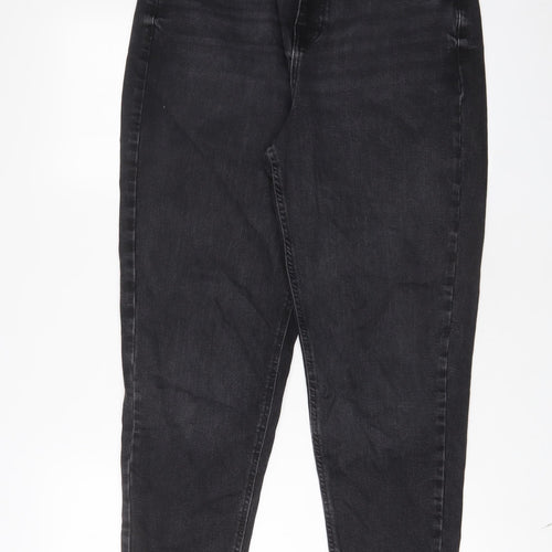 Marks and Spencer Womens Black Cotton Mom Jeans Size 12 L27 in Regular Zip