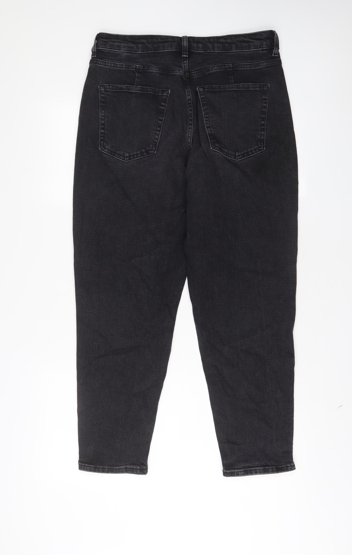 Marks and Spencer Womens Black Cotton Mom Jeans Size 12 L27 in Regular Zip