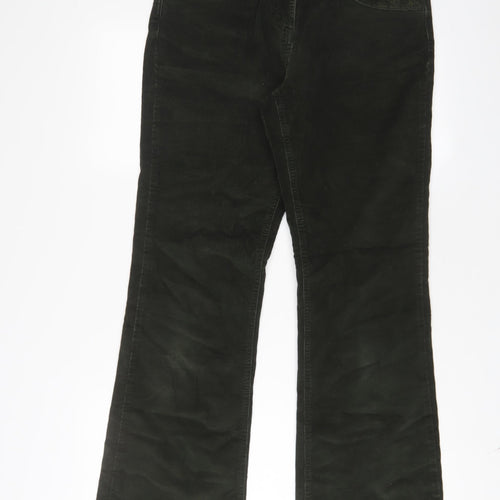 Per Una Womens Green Cotton Trousers Size 10 L32 in Regular Zip - Embroidered