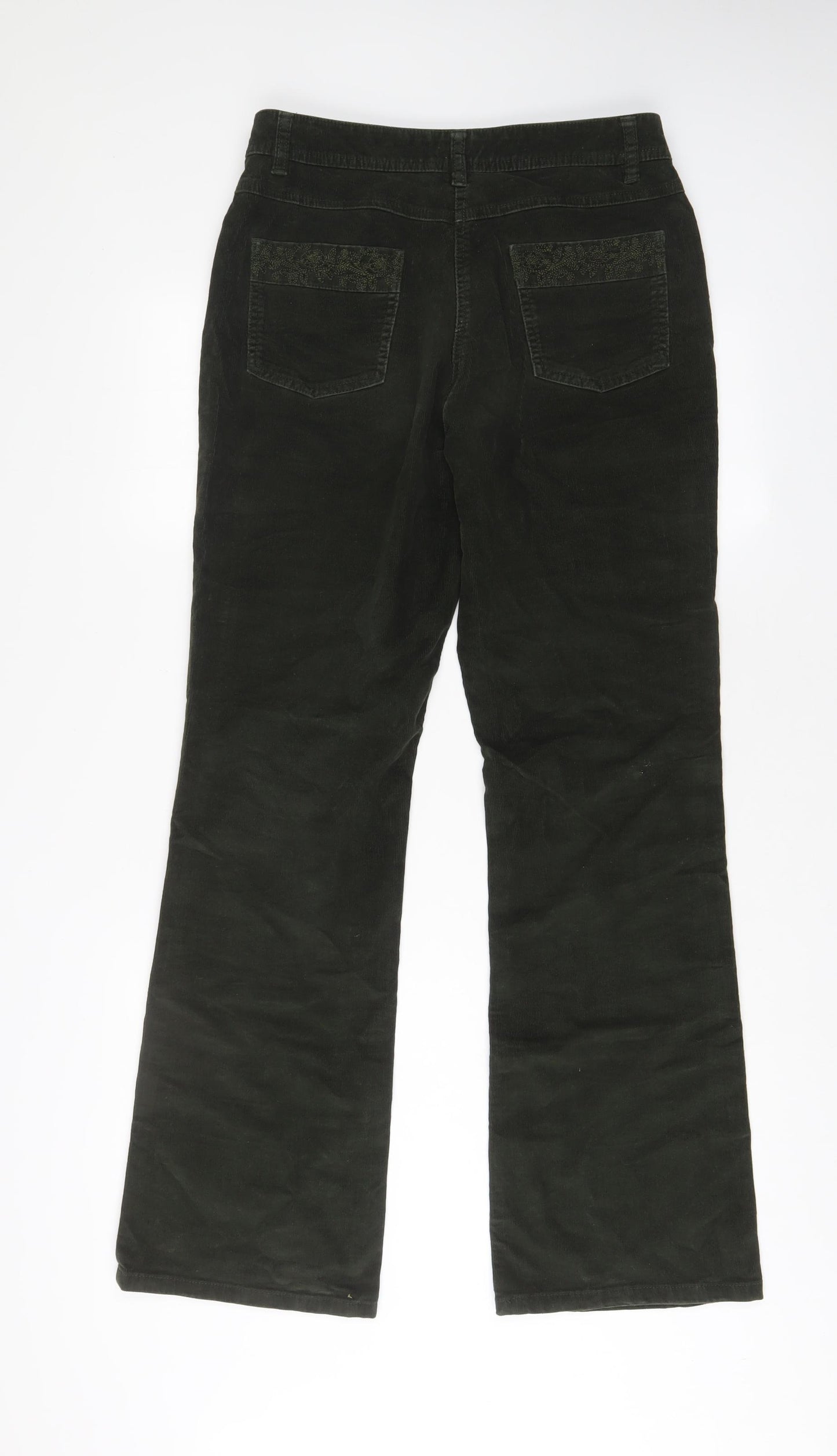 Per Una Womens Green Cotton Trousers Size 10 L32 in Regular Zip - Embroidered
