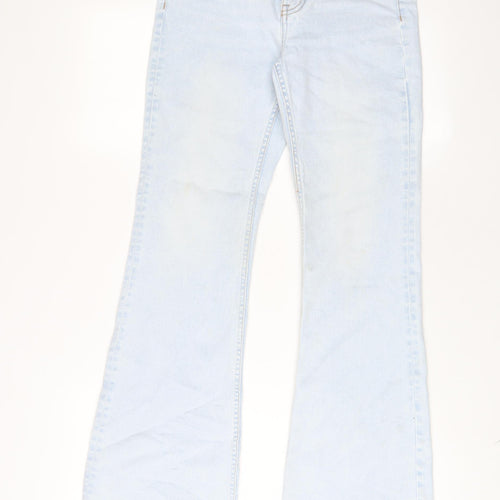 H&M Womens Blue Cotton Flared Jeans Size 8 L32 in Regular Zip