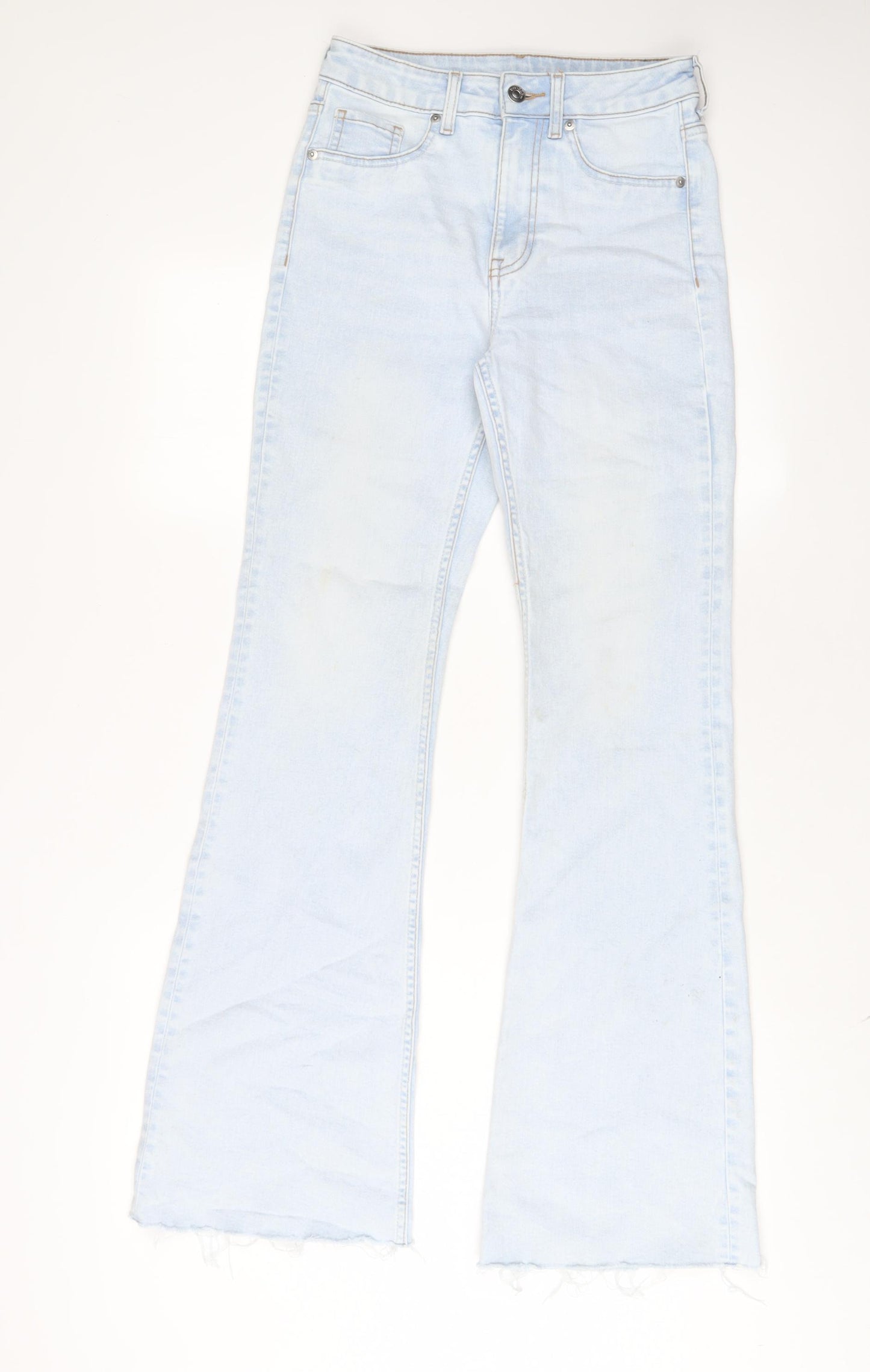 H&M Womens Blue Cotton Flared Jeans Size 8 L32 in Regular Zip