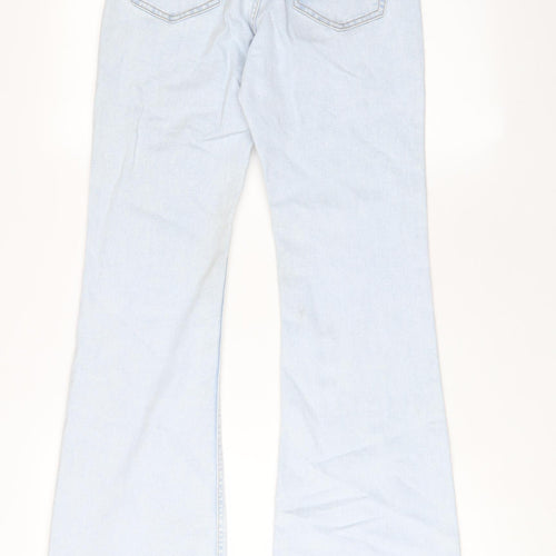 H&M Womens Blue Cotton Flared Jeans Size 8 L32 in Regular Zip