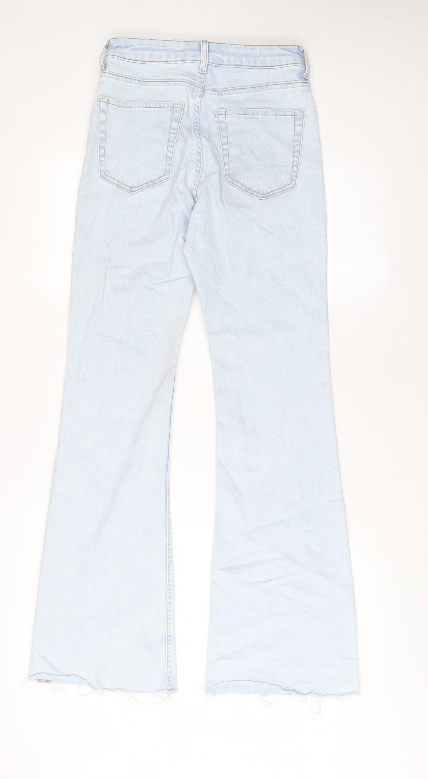 H&M Womens Blue Cotton Flared Jeans Size 8 L32 in Regular Zip
