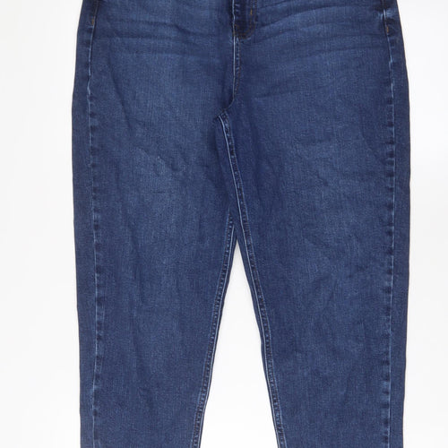 Marks and Spencer Womens Blue Cotton Mom Jeans Size 12 L26 in Regular Zip