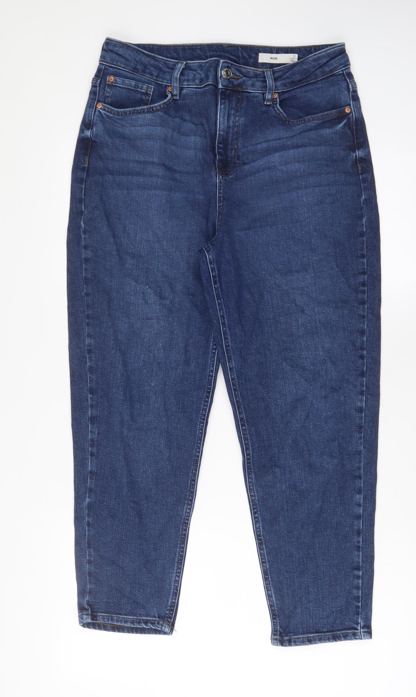 Marks and Spencer Womens Blue Cotton Mom Jeans Size 12 L26 in Regular Zip