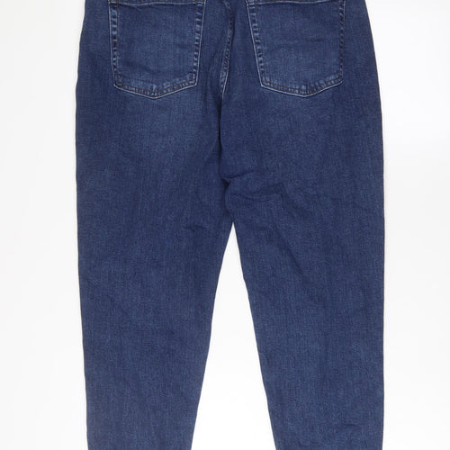 Marks and Spencer Womens Blue Cotton Mom Jeans Size 12 L26 in Regular Zip