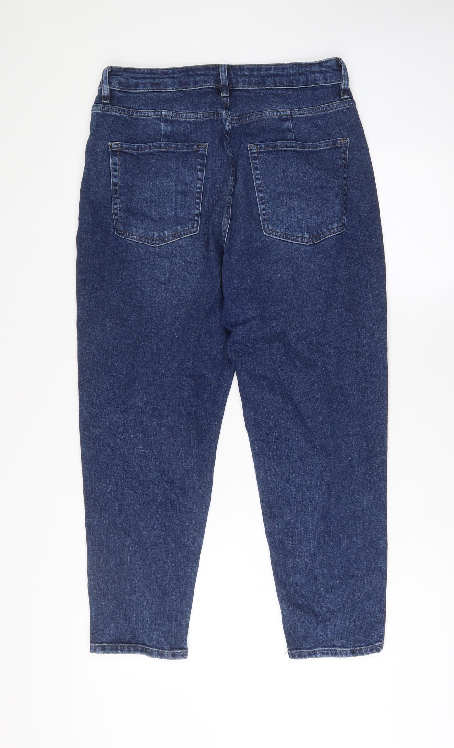 Marks and Spencer Womens Blue Cotton Mom Jeans Size 12 L26 in Regular Zip