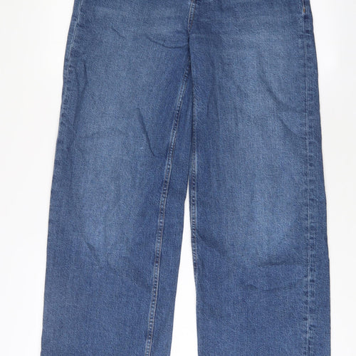 Marks and Spencer Womens Blue Cotton Wide-Leg Jeans Size 10 L32 in Regular Zip