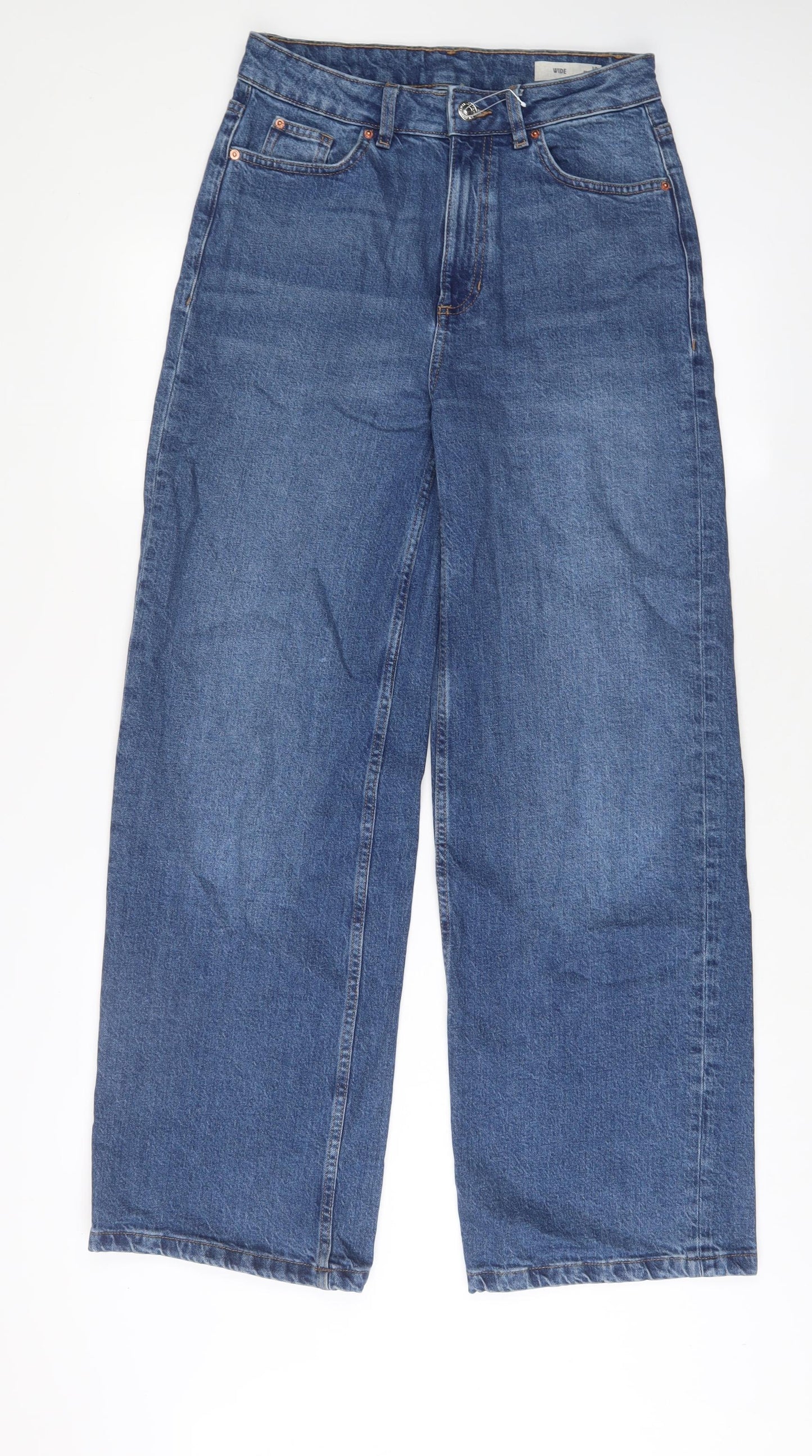 Marks and Spencer Womens Blue Cotton Wide-Leg Jeans Size 10 L32 in Regular Zip