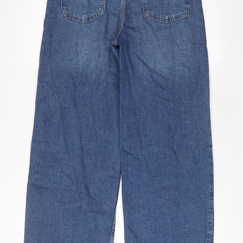 Marks and Spencer Womens Blue Cotton Wide-Leg Jeans Size 10 L32 in Regular Zip