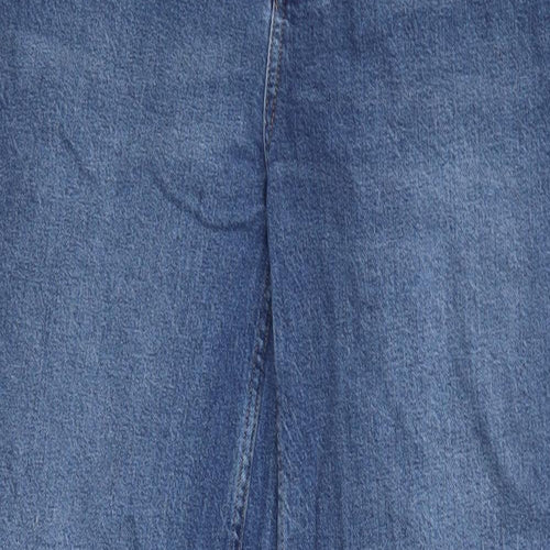 Marks and Spencer Womens Blue Cotton Wide-Leg Jeans Size 10 L32 in Regular Zip