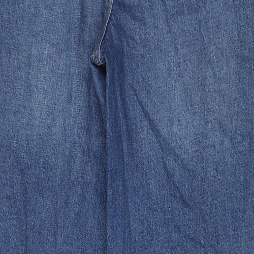 Marks and Spencer Womens Blue Cotton Wide-Leg Jeans Size 10 L32 in Regular Zip