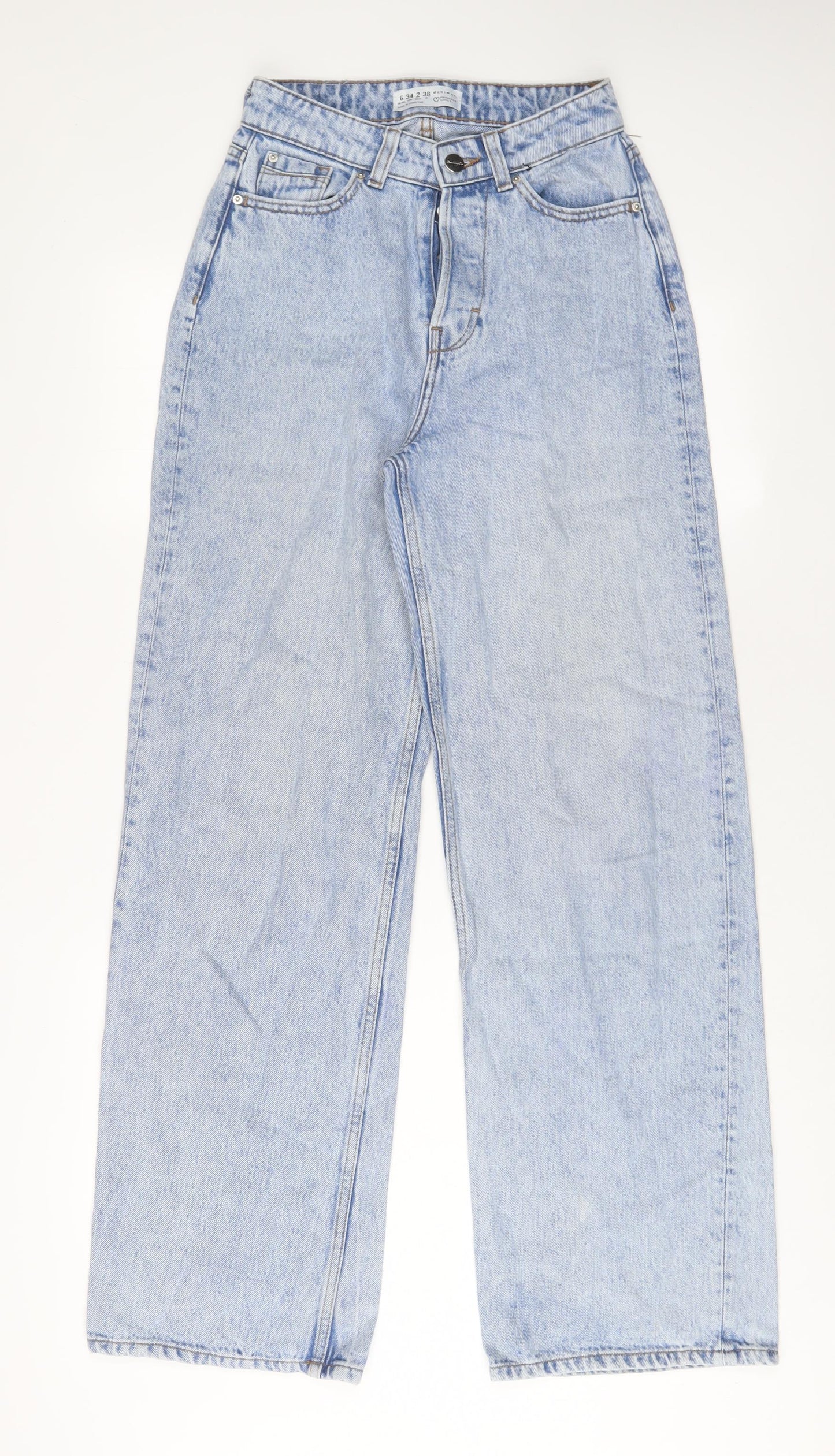 Denim & Co. Womens Blue Cotton Wide-Leg Jeans Size 6 L32 in Regular Button