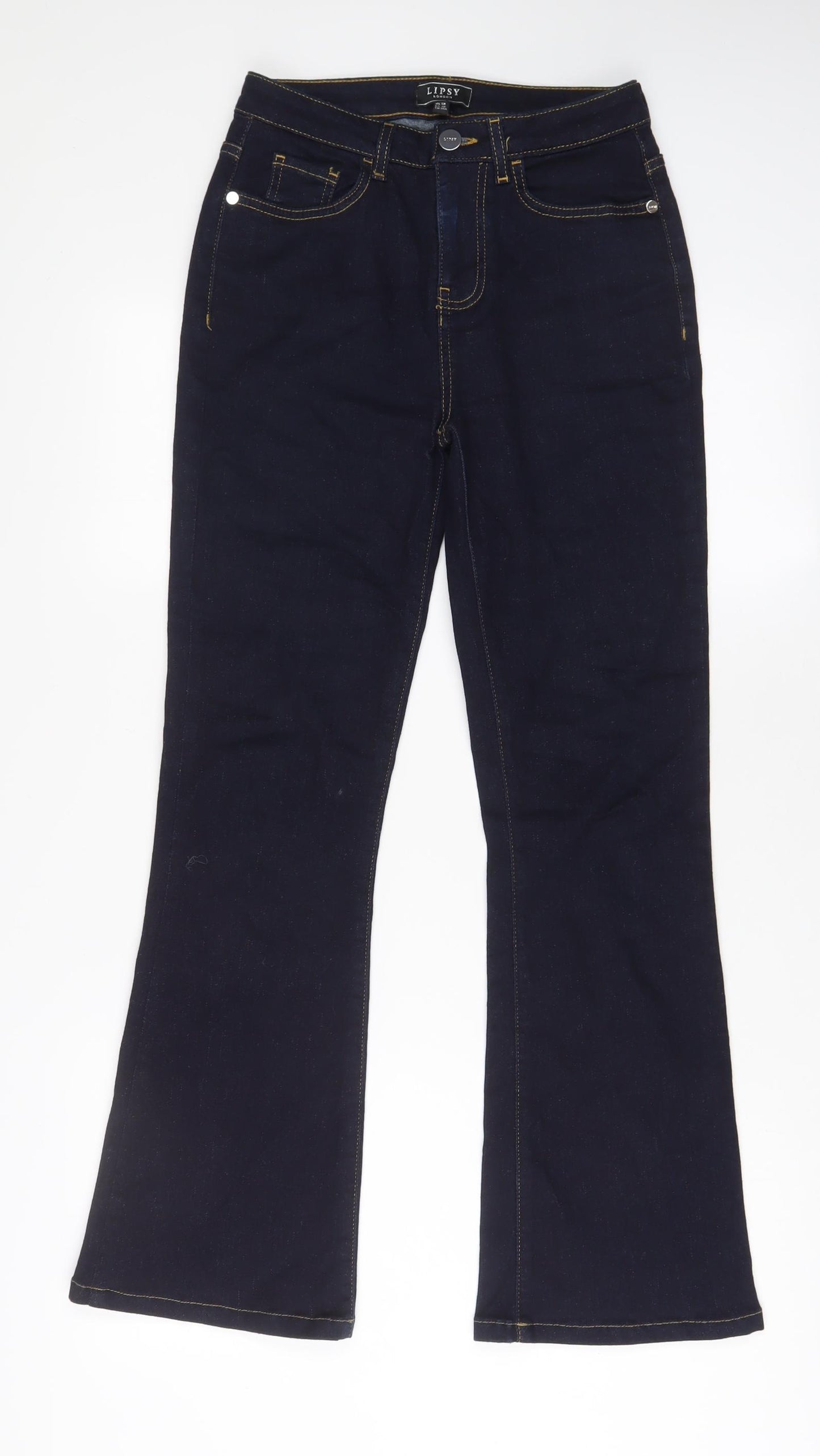 Lipsy Womens Blue Cotton Flared Jeans Size 8 L30 in Regular Zip