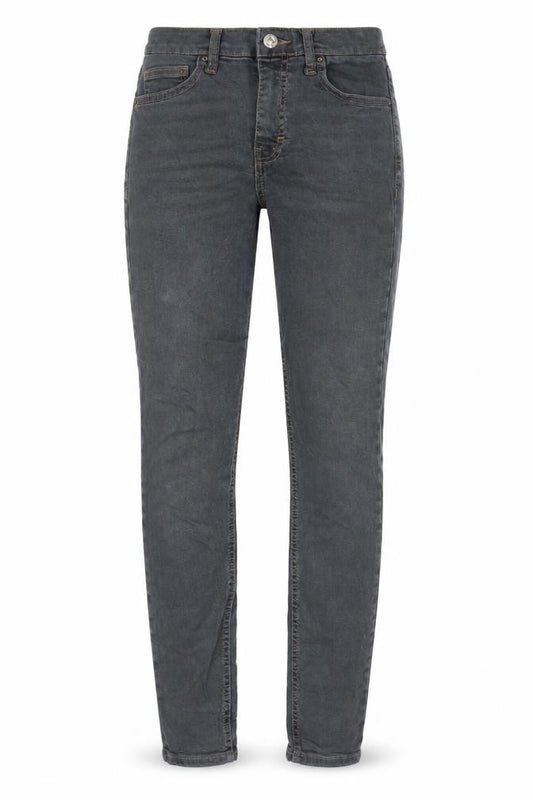 Front view of Topshop women’s grey cotton skinny jeans, size UK 26, in, 32-inch leg regular zip