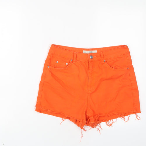 Topshop Womens Orange Cotton Mom Shorts Size 10 Regular Zip