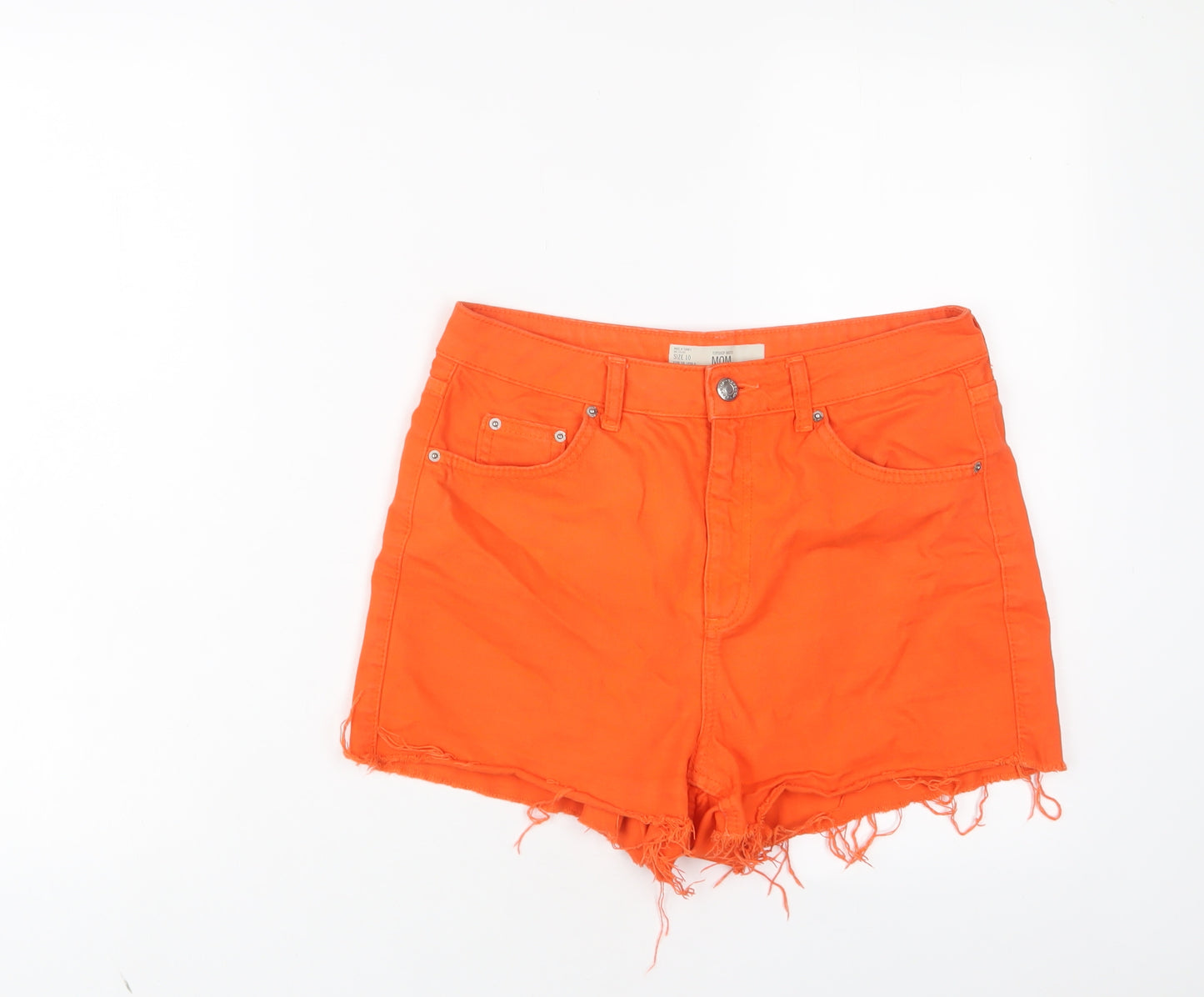 Topshop Womens Orange Cotton Mom Shorts Size 10 Regular Zip