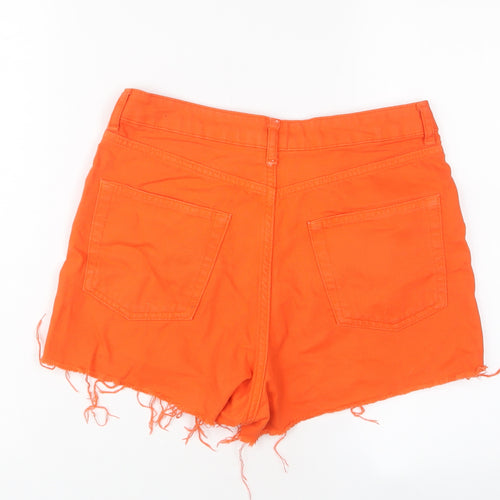 Topshop Womens Orange Cotton Mom Shorts Size 10 Regular Zip