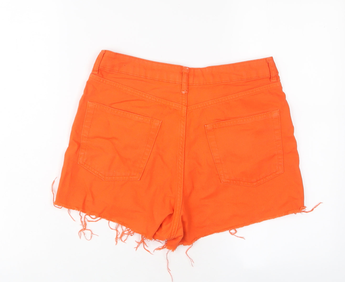 Topshop Womens Orange Cotton Mom Shorts Size 10 Regular Zip