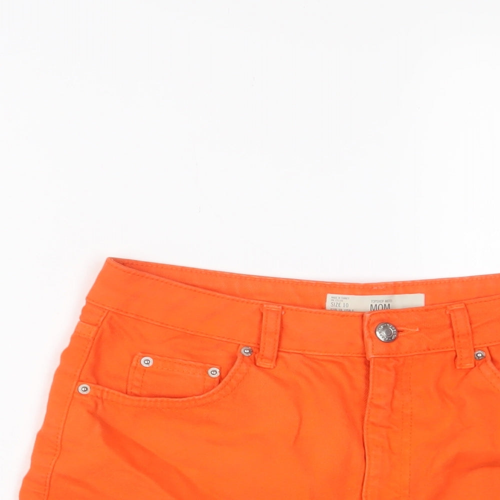 Topshop Womens Orange Cotton Mom Shorts Size 10 Regular Zip