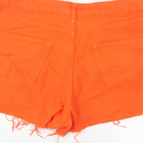 Topshop Womens Orange Cotton Mom Shorts Size 10 Regular Zip