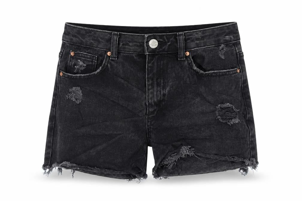 Denim & Co. Womens Grey Cotton Cut-Off Shorts Size 10 Regular Zip - Distressed