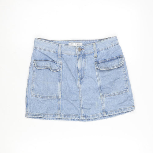 Denim & Co. Womens Blue Cotton A-Line Skirt Size 8 Zip