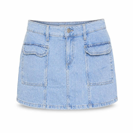 Front view of Denim & Co. women’s blue cotton a-line skirt, size UK 8, zip