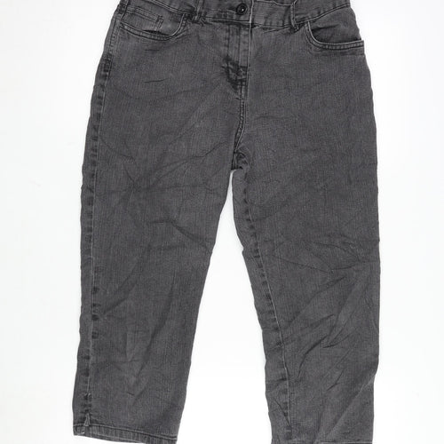 Marks and Spencer Womens Grey Cotton Blend Cropped Jeans Size 10 L20.5 in Regular Zip