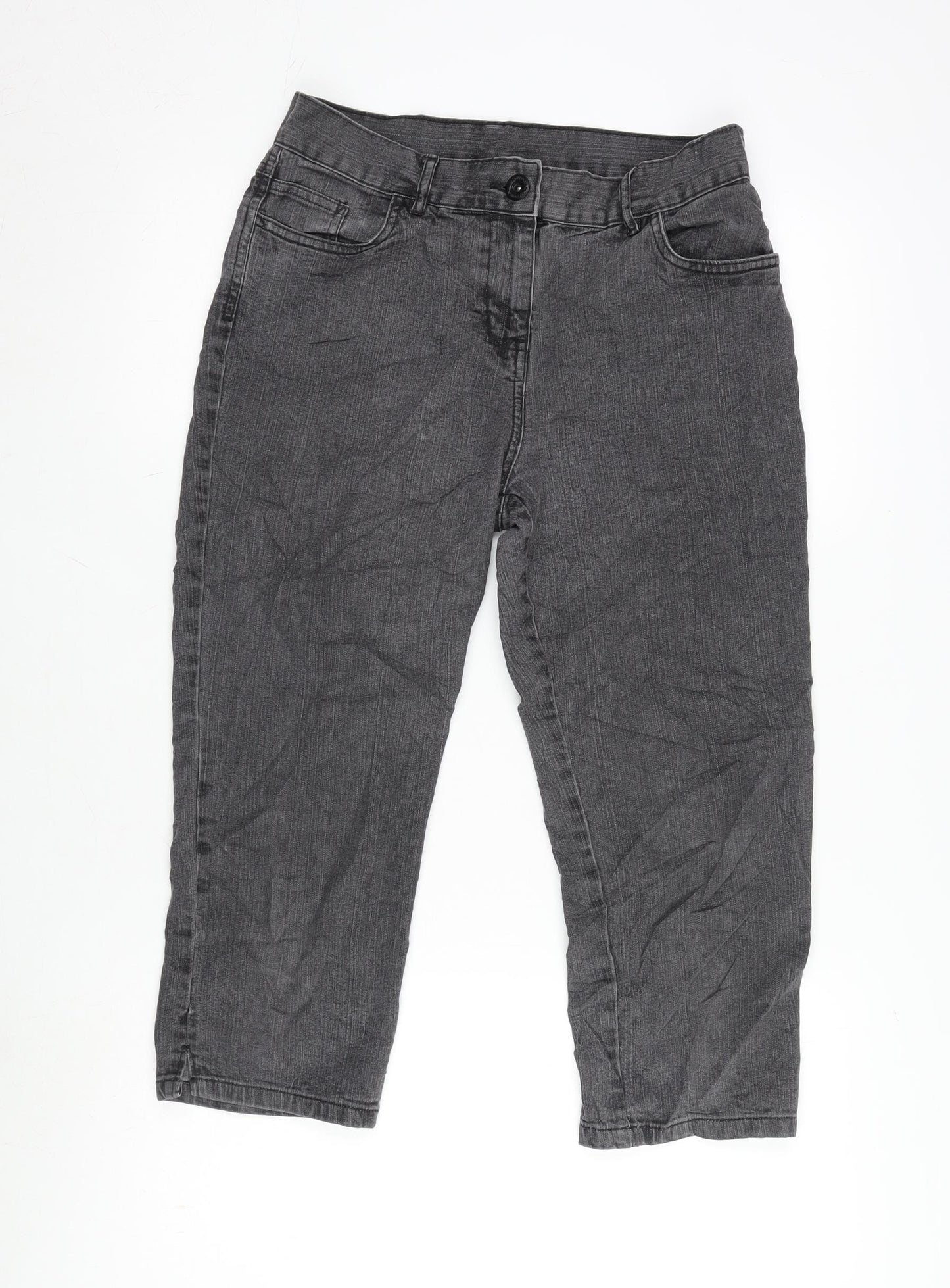 Marks and Spencer Womens Grey Cotton Blend Cropped Jeans Size 10 L20.5 in Regular Zip