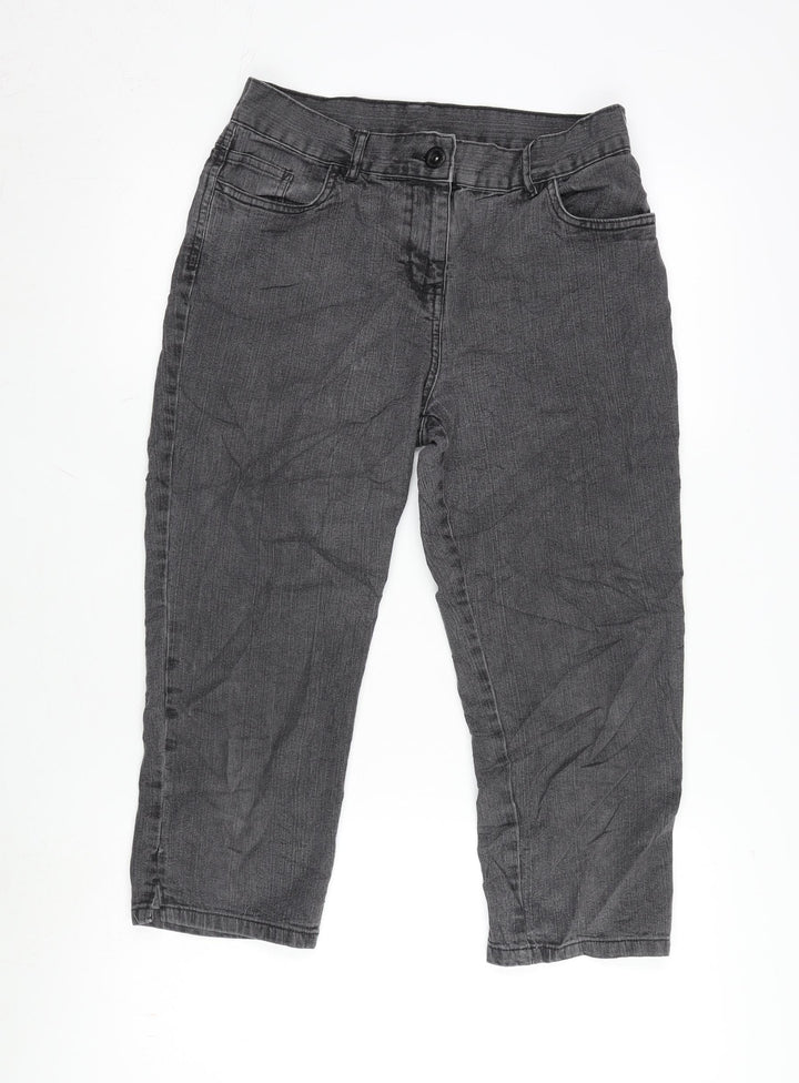 Marks and Spencer Womens Grey Cotton Blend Cropped Jeans Size 10 L20.5 in Regular Zip