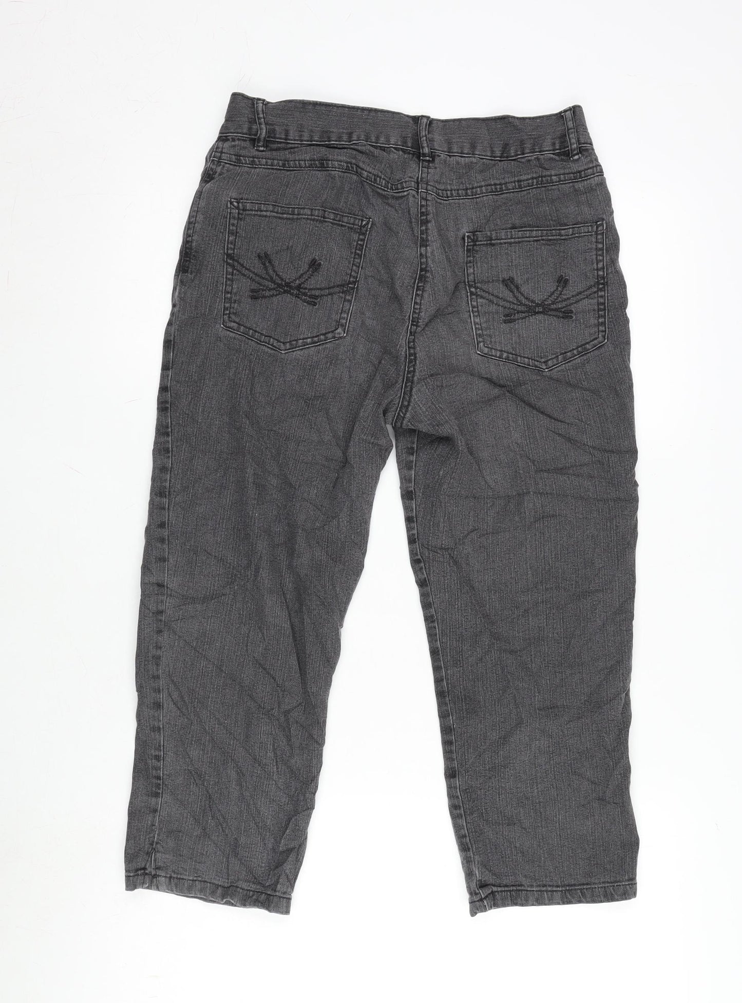 Marks and Spencer Womens Grey Cotton Blend Cropped Jeans Size 10 L20.5 in Regular Zip