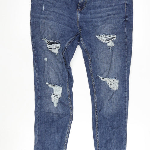Denim & Co. Womens Blue Cotton Blend Straight Jeans Size 16 L27 in Regular Zip