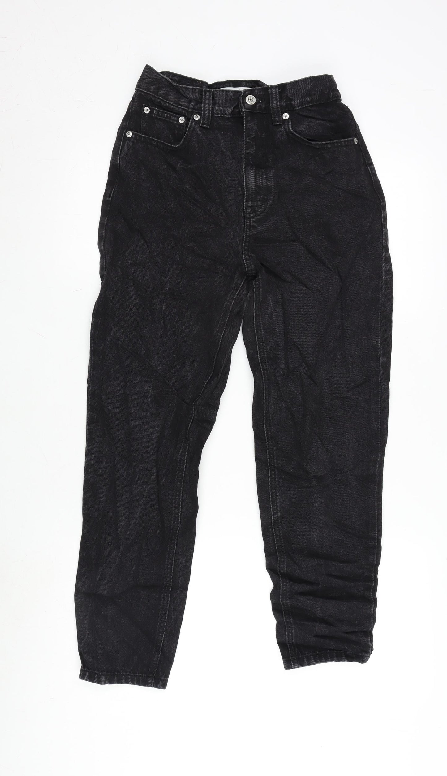 Pull&Bear Womens Black Cotton Mom Jeans Size 8 L26.5 in Regular Zip