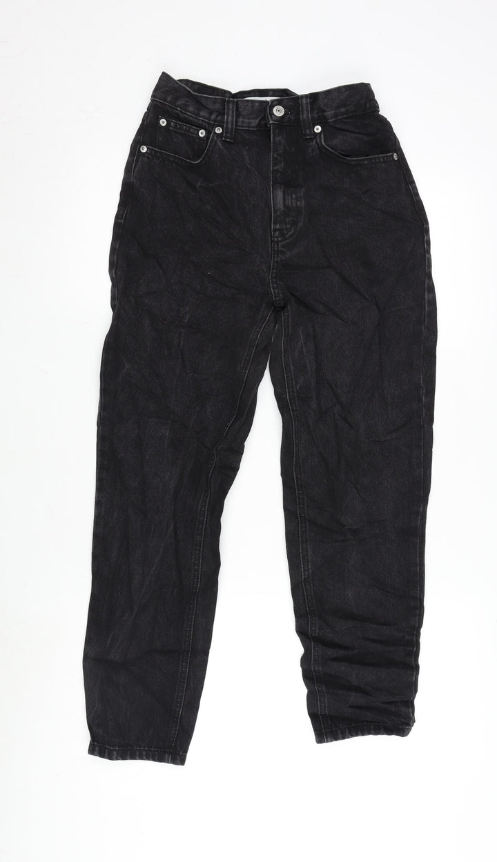 Pull&Bear Womens Black Cotton Mom Jeans Size 8 L26.5 in Regular Zip