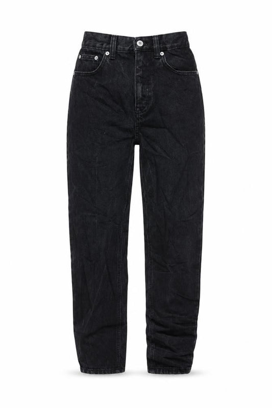 Front view of Pull&Bear women’s black cotton mom jeans, size UK 8, 26.5-inch leg regular zip