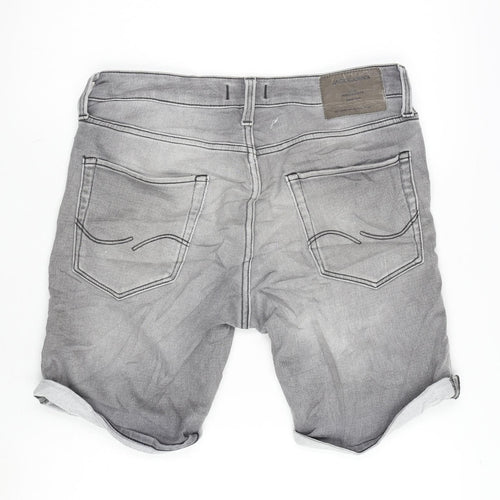 JACK & JONES Mens Grey Cotton Bermuda Shorts Size 32 in Regular Button