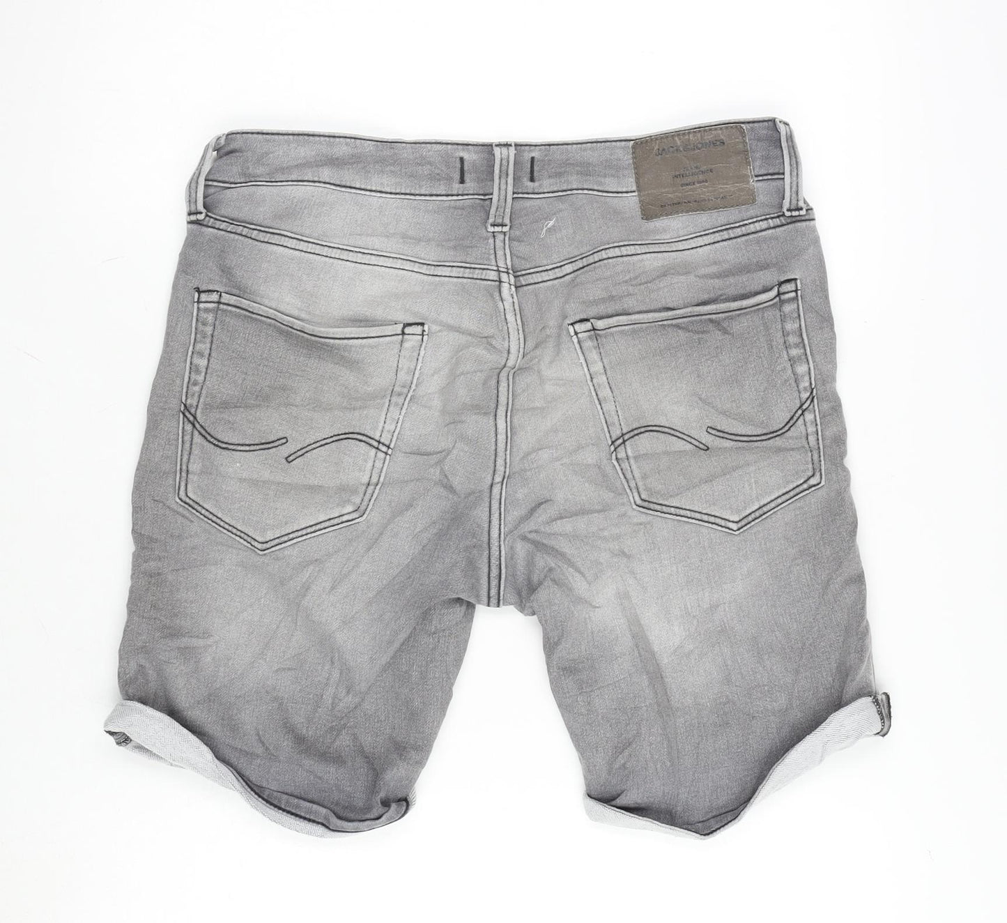 JACK & JONES Mens Grey Cotton Bermuda Shorts Size 32 in Regular Button