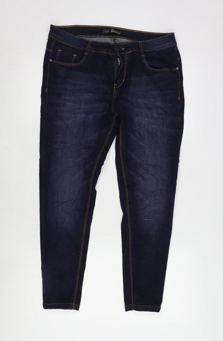 Zheia Womens Blue Cotton Blend Tapered Jeans Size 30 in L25 in Regular Zip