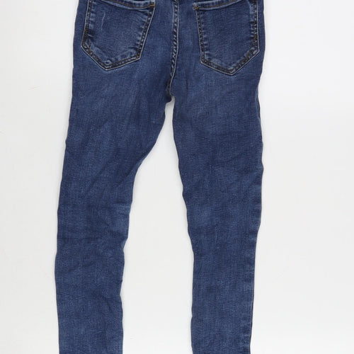 River Island Girls Blue Cotton Tapered Jeans Size 9 Years L20.5 in Regular Zip - Distressed .