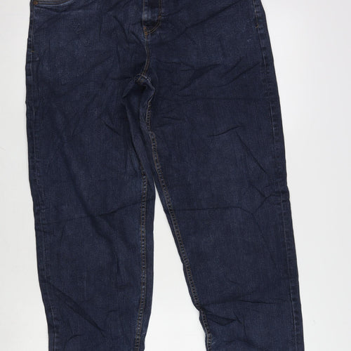 NEXT Womens Blue Cotton Blend Wide-Leg Jeans Size 32 in L27 in Regular Zip