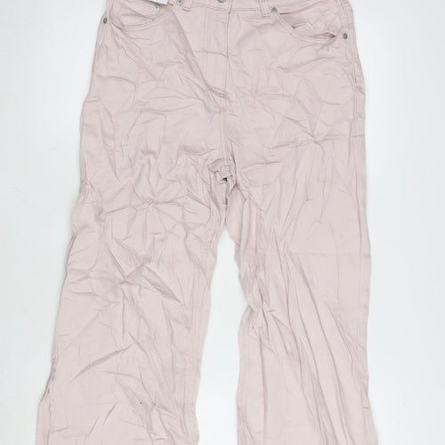 NEXT Womens Pink Cotton Blend Wide-Leg Jeans Size 8 L22 in Regular Zip